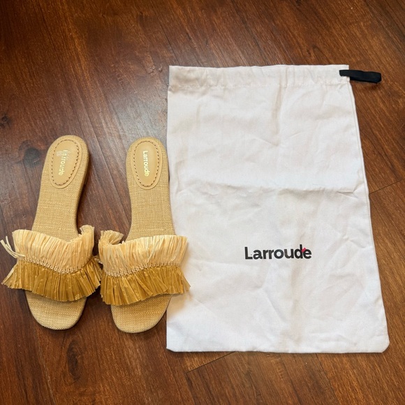 NEW Larroude Ivy Fringe Flat Sandals - Tan Raffia Sz 8 - Picture 2 of 8